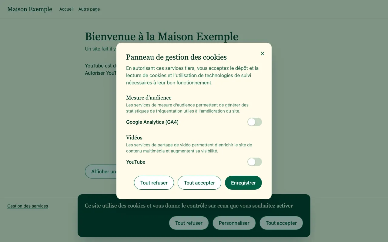 The cookie preferences in the site’s own dialog, with its switches