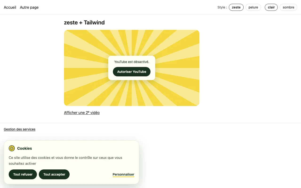 Preview of the demo site with the zeste banner